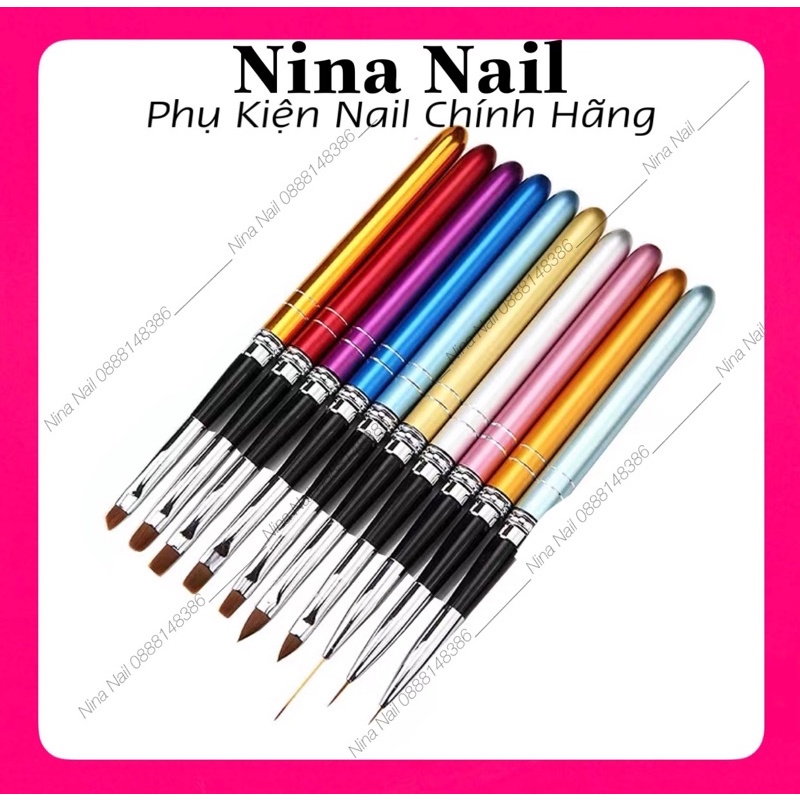 Bộ Cọ Nail 10 Cây Cán Nhôm Đầy Đủ Cọ Hoa Cúc, Cọ Nét, Cọ Bản , Cọ Vẽ