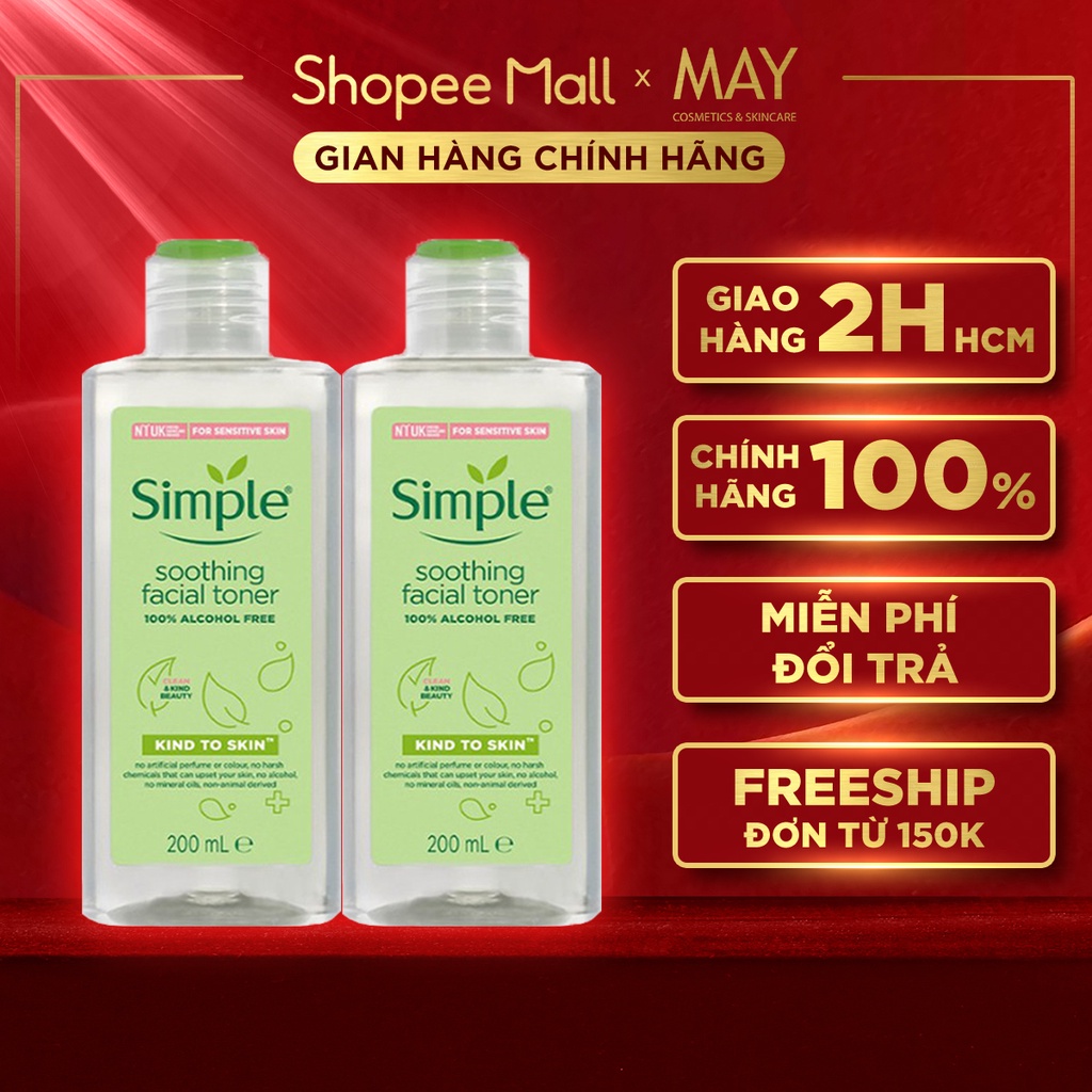 Combo 2 NƯỚC HOA HỒNG SIMPLE Kind To Skin Soothing Facial Toner Cân Bằng Da Dịu Nhẹ 200ml/ chai