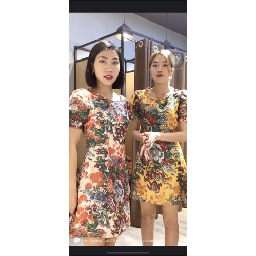 Đầm gấm dáng A ngắn tay 2 màu Aholic V2318