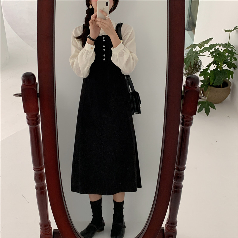 Đầm Sơ Mi Tay Dài Màu Sắc Đơn Giản Phong Cách Hàn Quốc 40780