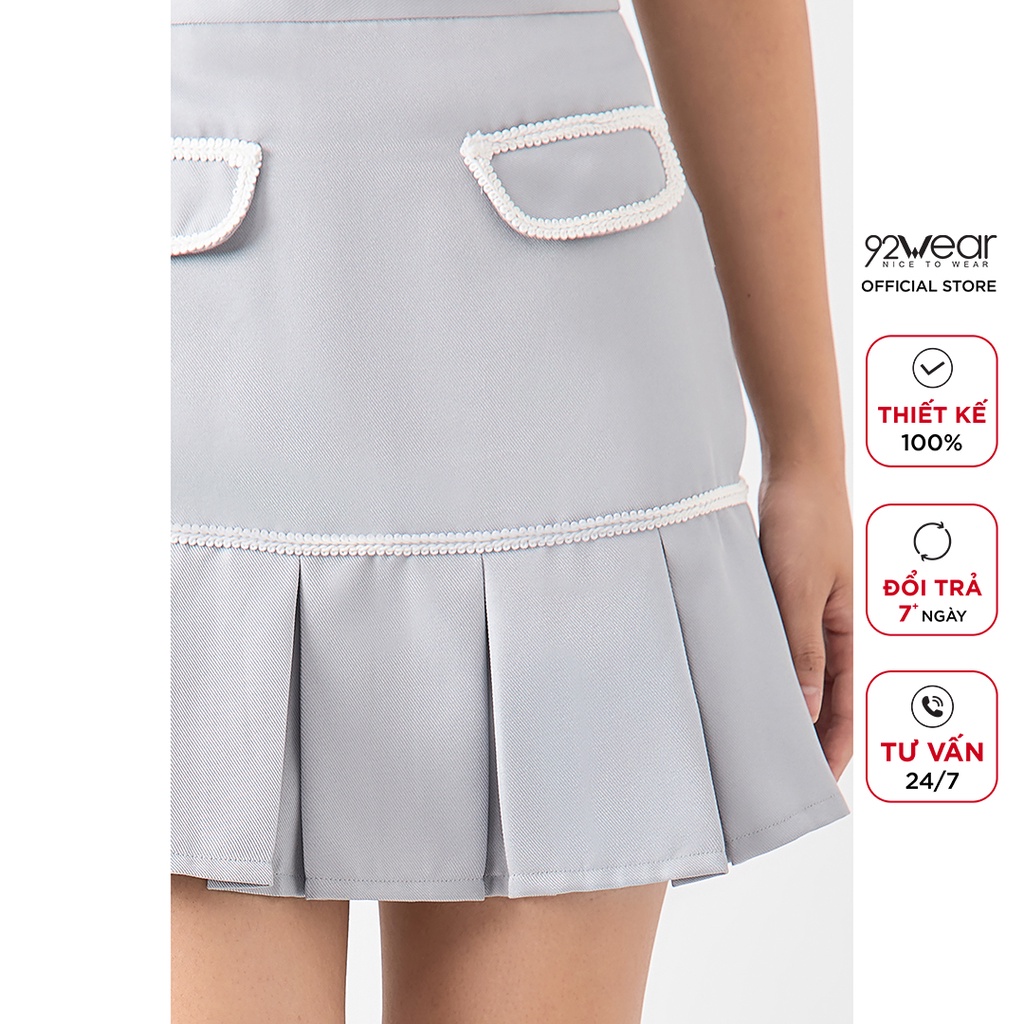 [Mã WABRH11 giảm 10% đơn 99K] Chân váy dáng xòe viền ren 92WEAR, thiết kế hai túi ốp trẻ trung, năng động JBW1100 | BigBuy360 - bigbuy360.vn