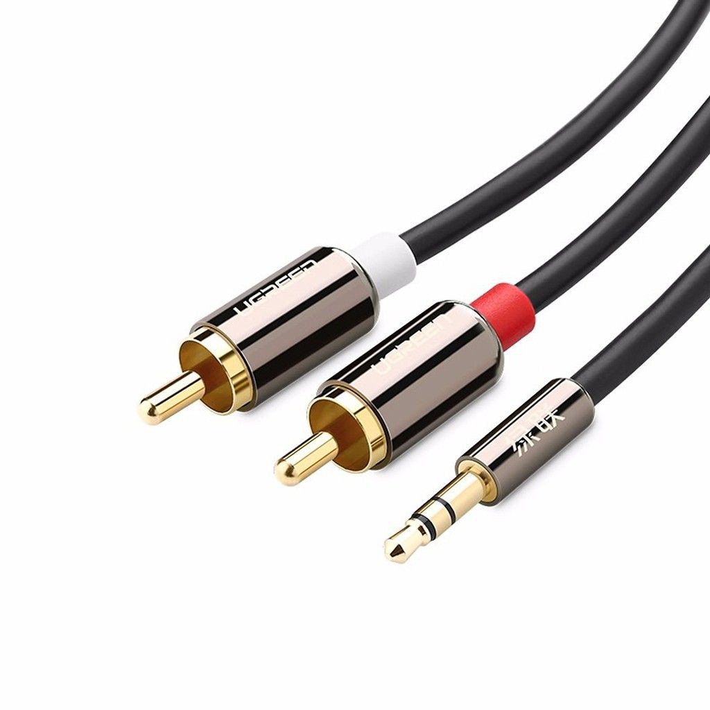 Dây loa 3.5mm sang 2 đầu AV 3m UGREEN 10590 - Cáp audio 3.5 ra 2 đầu RCA _Hàng chính hãng bảo hành 18 tháng