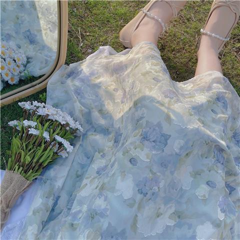 Tea break French sling dress oil painting style super fairy forest first love waist skirt chic long skirt