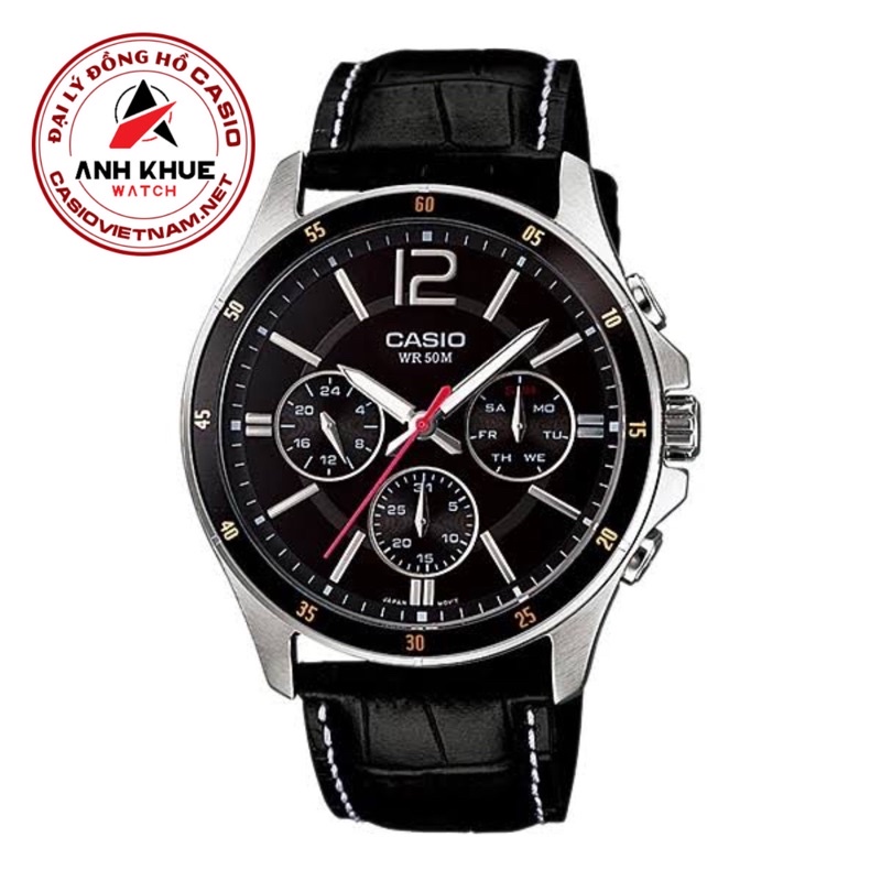 Đồng hồ nam Casio MTP-1374L-1AVDF 6 Kim - Dây da màu đen