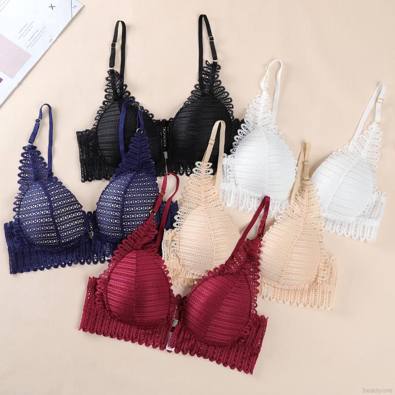 Wireless Front Closure Bras Sexy Lace Push Up Bra Gathered Backless Bralette