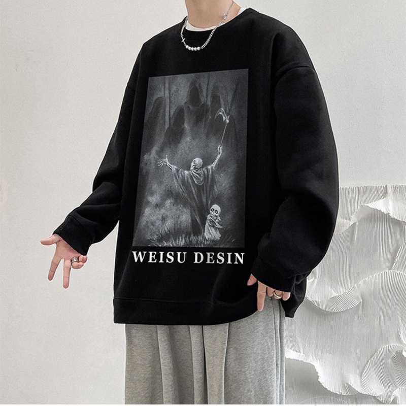 Áo sweater cổ tròn tay dài in họa tiết phong cách hip hop thời trang cho nam size M-5XL