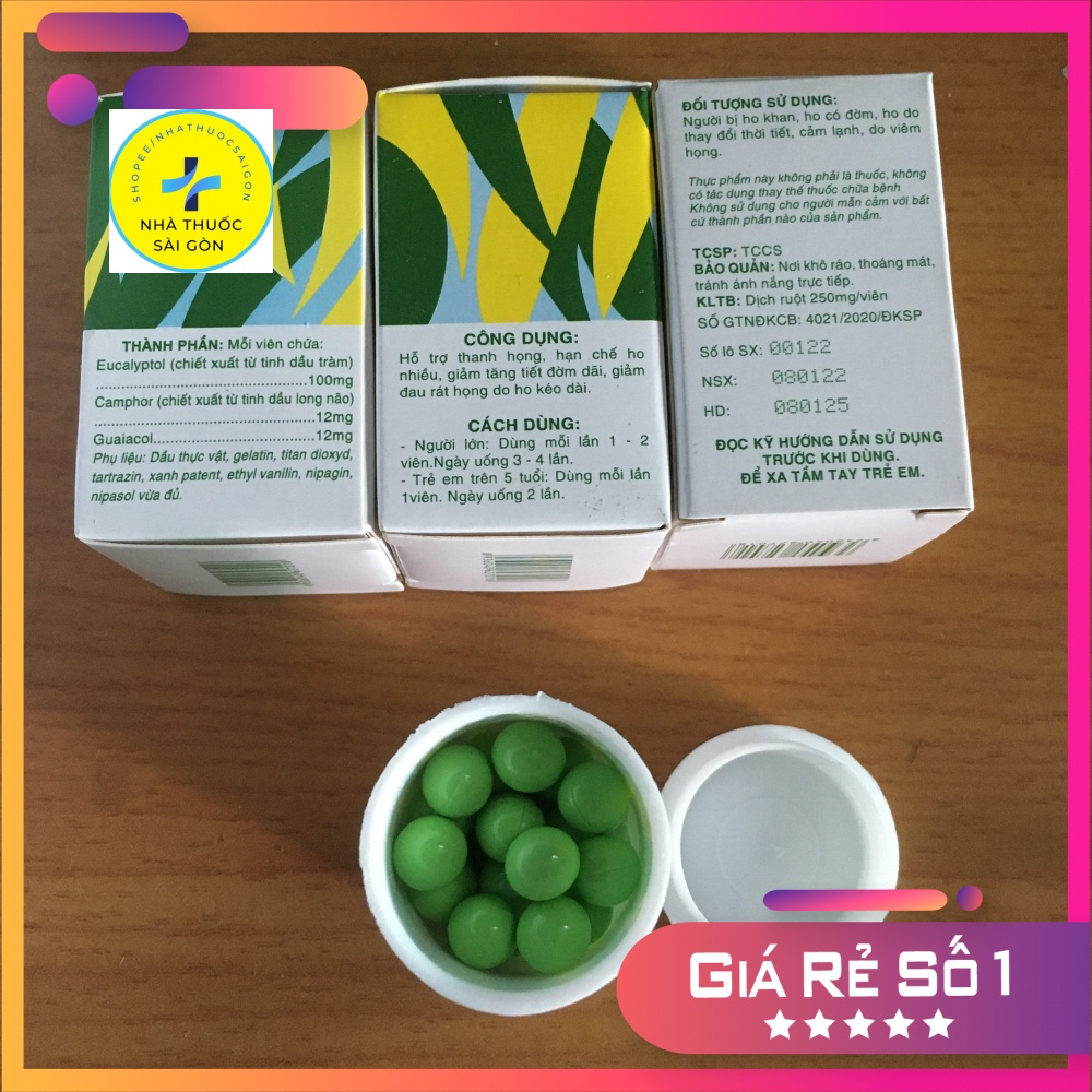 Eucaphor Viên uống giảm ho, đờm Chai 40 viên ho dầu - Có giấy Công bố sản phẩm chính hãng