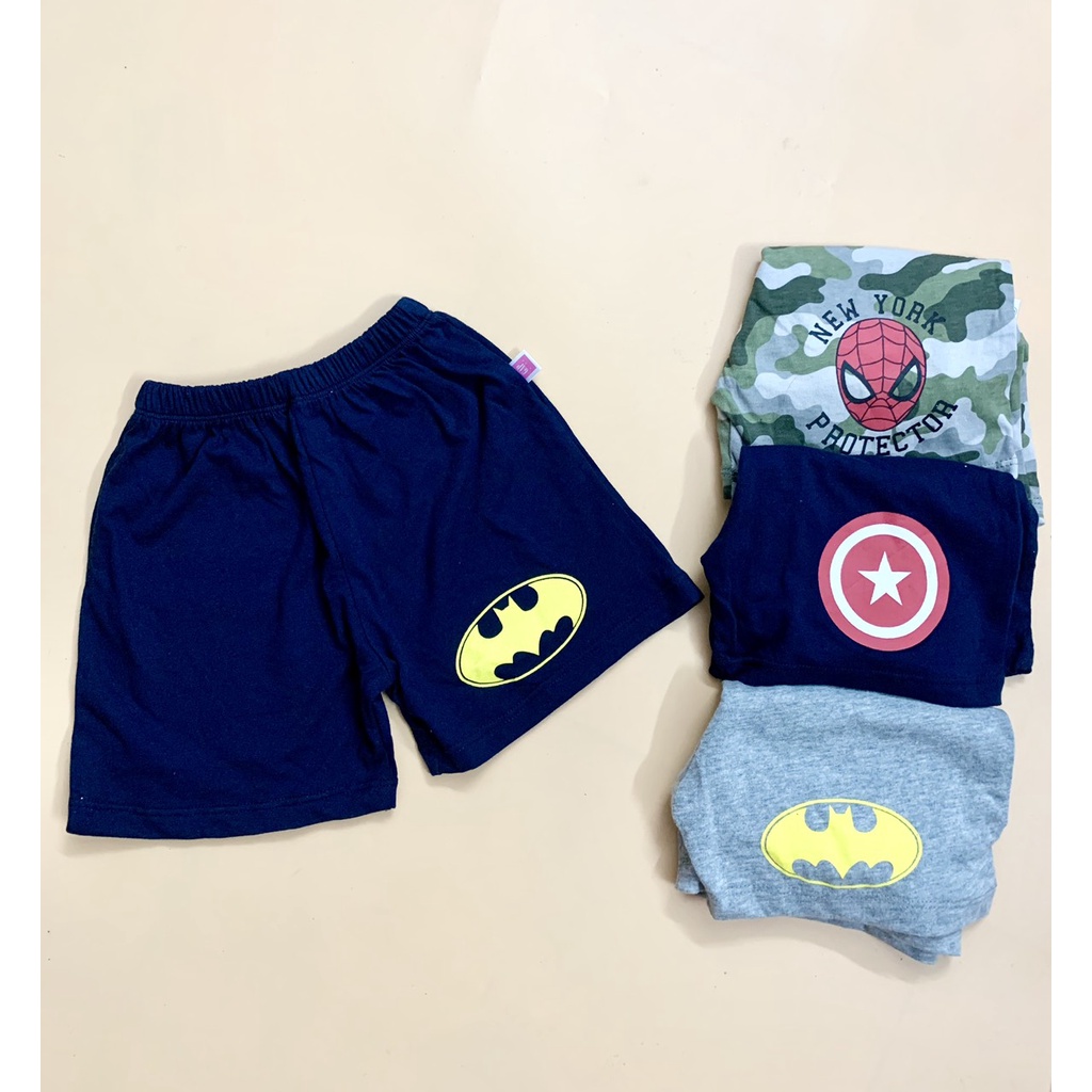 Quần đùi cotton cho bé trai chất cotton xuất rất mềm mát in hình Spiderman, Batman, Thuyền trưởng Mỹ CA, hàng VN