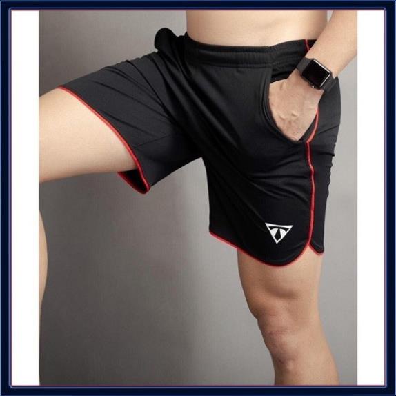 Quần Đùi Thể Thao Nam Line Bầu Vải Thun Lạnh Ts (Đen) [NUTTY] quần short thê thao, quần tập gym cao cấp  ྇