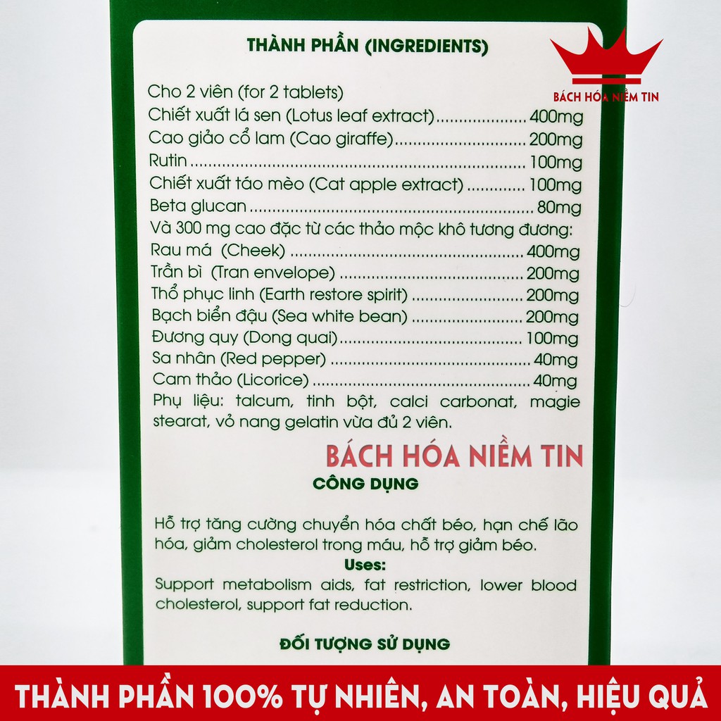 Viên uống LIPERTON AOE - Giảm mỡ máu, gan nhiêm mỡ, giảm béo hiệu quả - thành phần 100% thảo dược - Hộp 30 viên