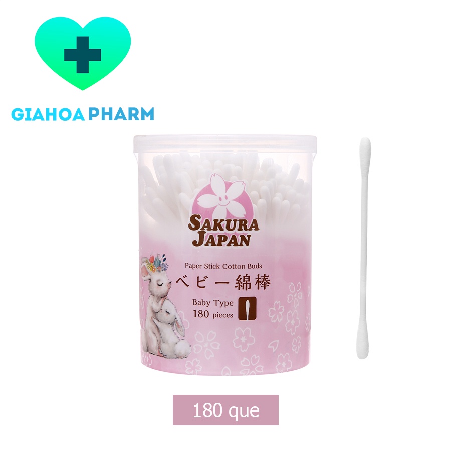 Tăm bông kháng khuẩn Sakura Baby TB02 tiêu chuẩn Nhật Bản (2 đầu tròn nhỏ) lọ 180 que - Trẻ em / em bé