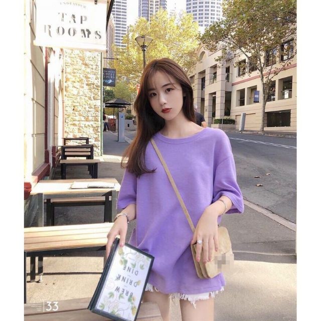 áo thun tay lỡ màu tím môn nam &amp; nữ FOME RỘNG có chọn size, chất thun xịn 1-tm5