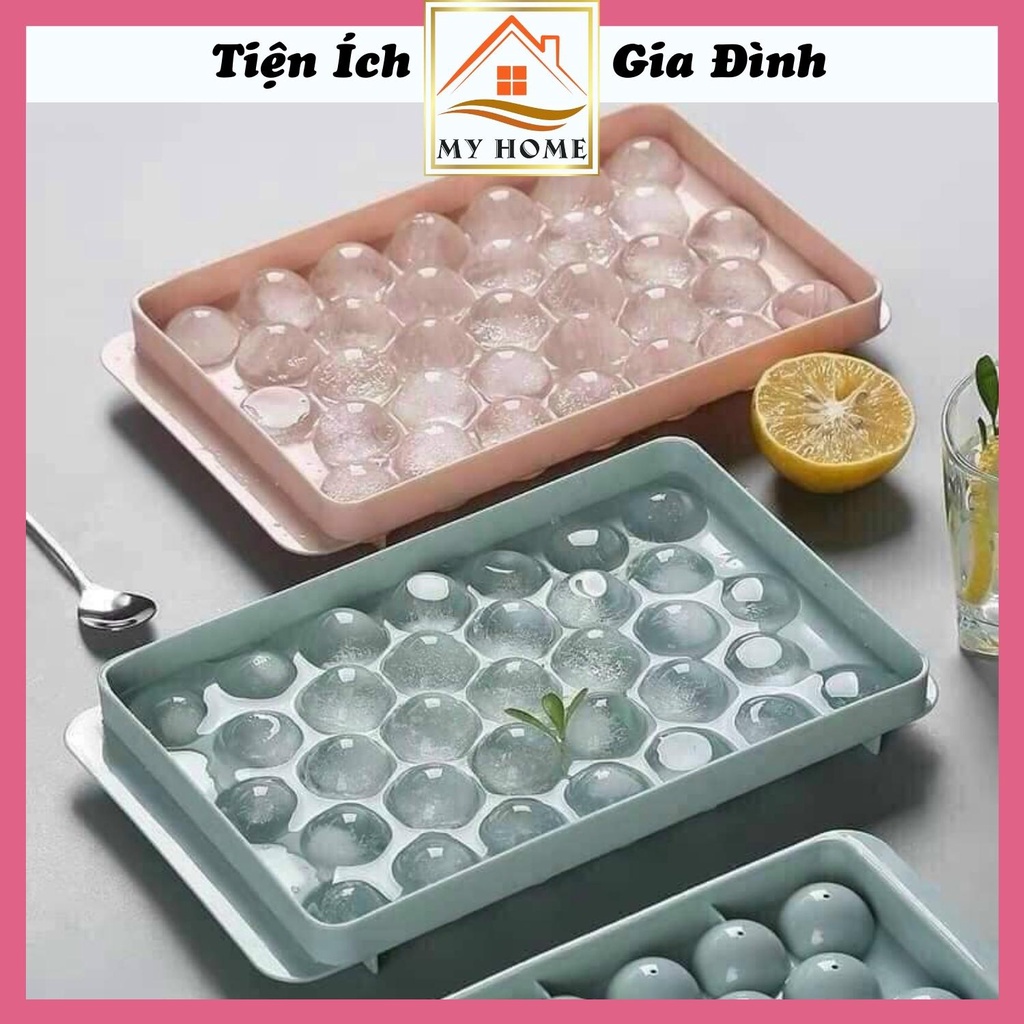 Khay làm đá bi viên tròn, khay nhựa làm nước đá 33 viên bi tròn