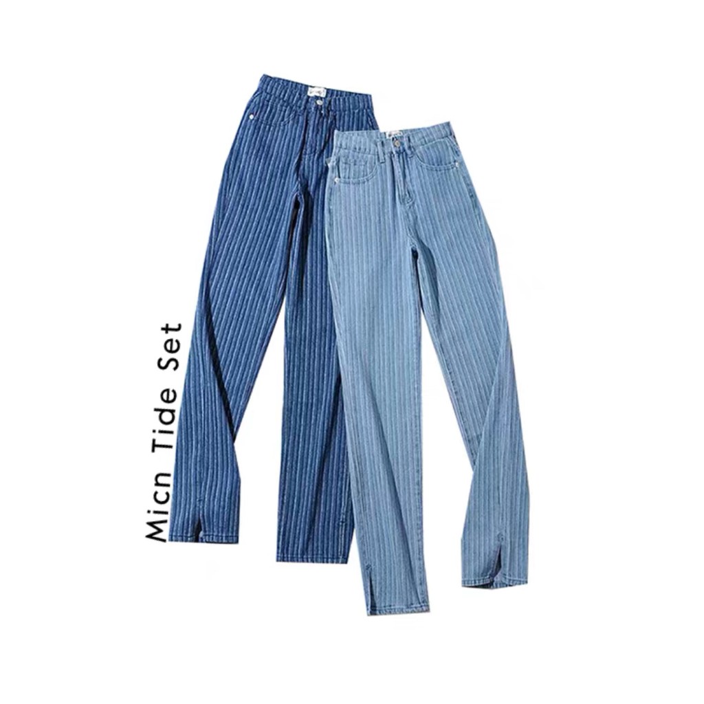 Quần jean ống suông kẻ sọc phong cách retro  thời trang | BigBuy360 - bigbuy360.vn