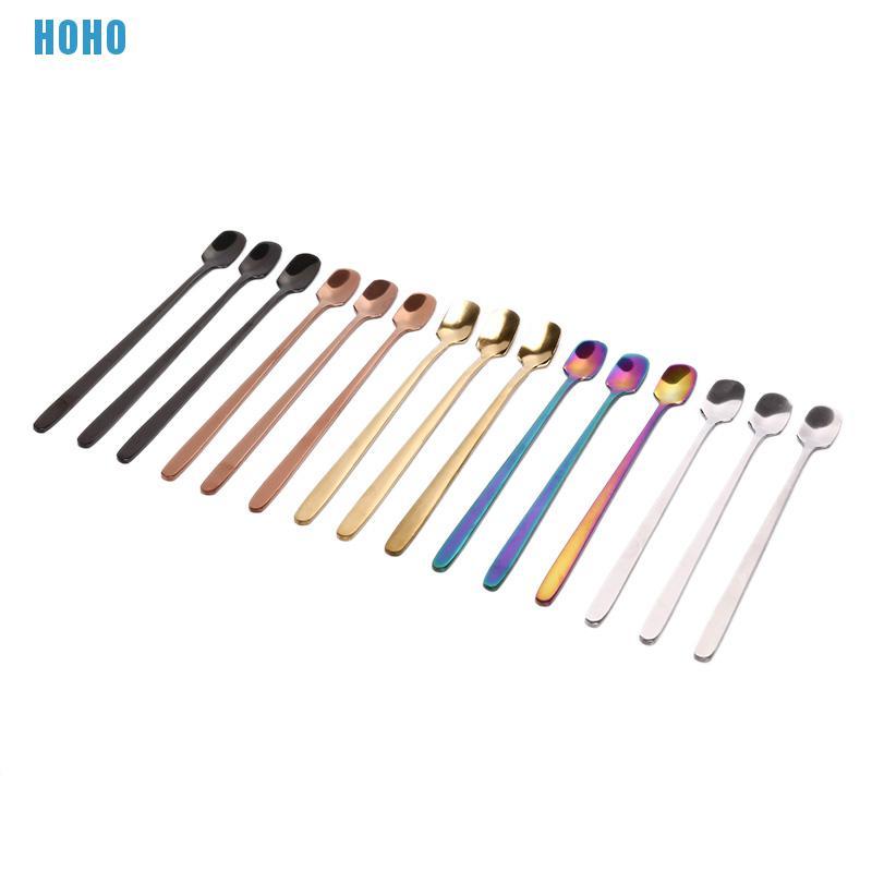 Muỗng Cà Phê Đầu Vuông Cán Dài Nhiều Màu Bằng Thép Không Gỉ