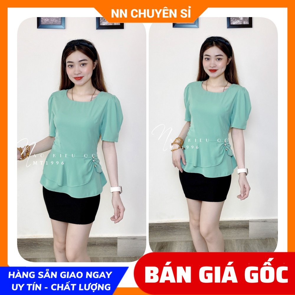 Áo kiểu công sở nữ đơn giản phối cườm dễ thương chất vải MT mềm mát MT1996