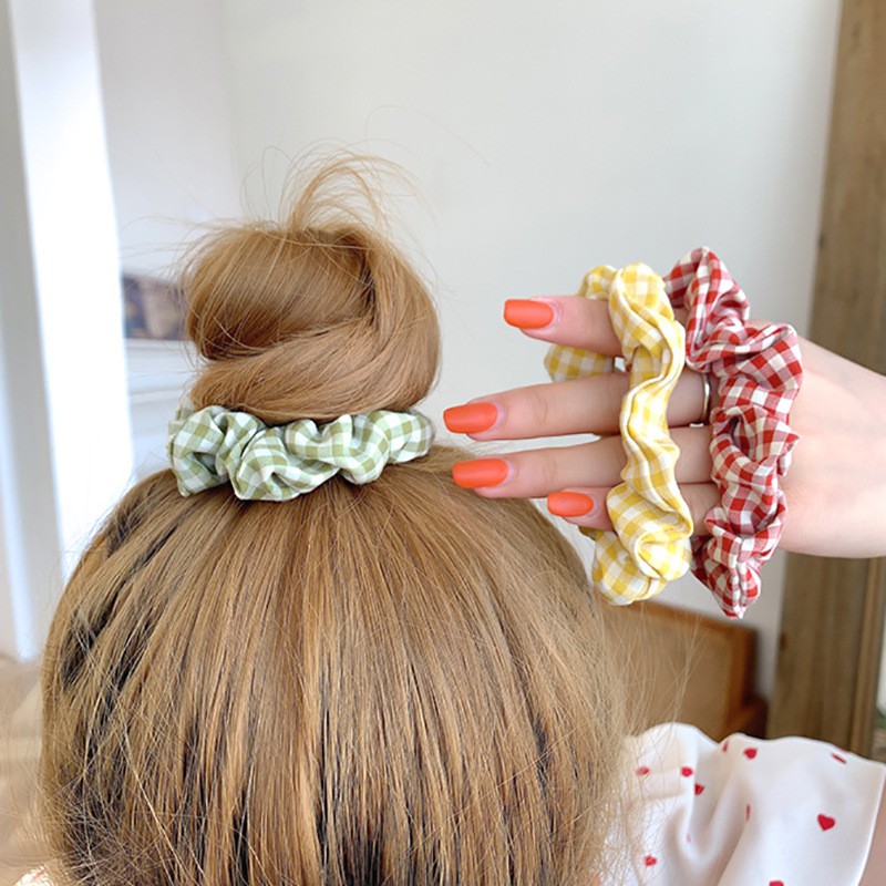 Dây Cột Tóc Cao Su Họa Tiết Caro / Chú Heo Dễ Thương Phong Cách Hàn Quốc Cho Nữ