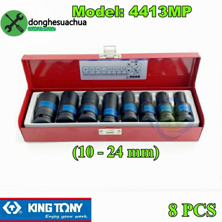 Bộ tuýp đen Kingtony 4413MP có 8 cái (10-24mm) chân cắm 1/2 inch, chiều dài tuýp 52mm