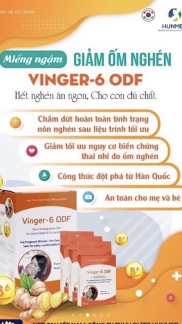 Vinger -6 ODF miếng ngậm giảm nghén, giảm nôn, giảm say tàu xe - Dành cho phụ nữ mang thai ( Chính hãng Hàn Quốc )