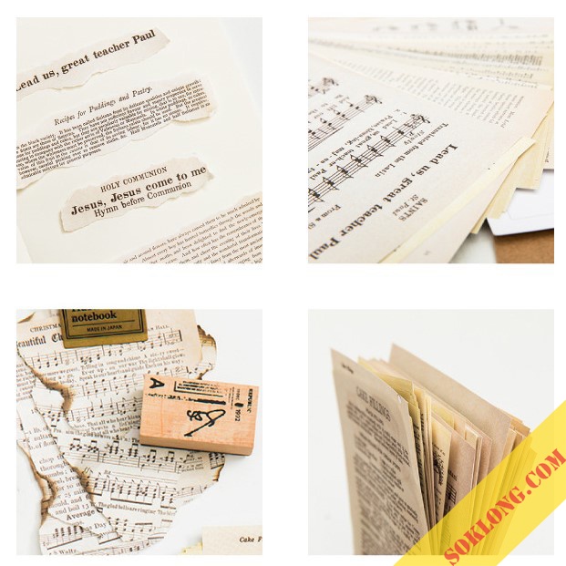 Set 57 tờ giấy báo, bản nhạc cổ điển, Giấy báo Vintage trang trí sổ Bullet Journal, thiệp
