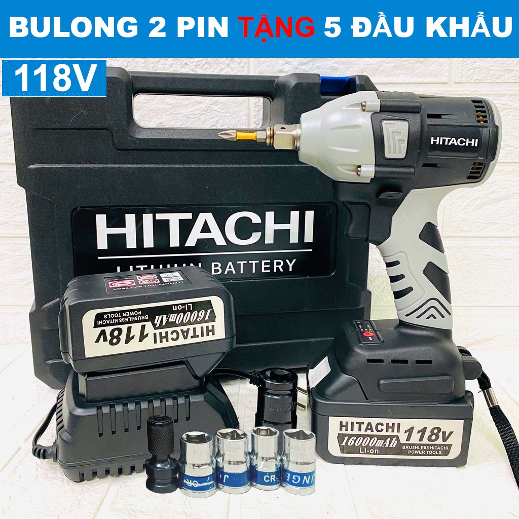 [TẶNG PHỤ KIỆN]Máy Siết bulong, bắt vit Hitachi 199V Không Chổi Than Pin 10Cell