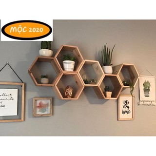 kệ gỗ lục giác treo tường_kệ tổ ong treo tường