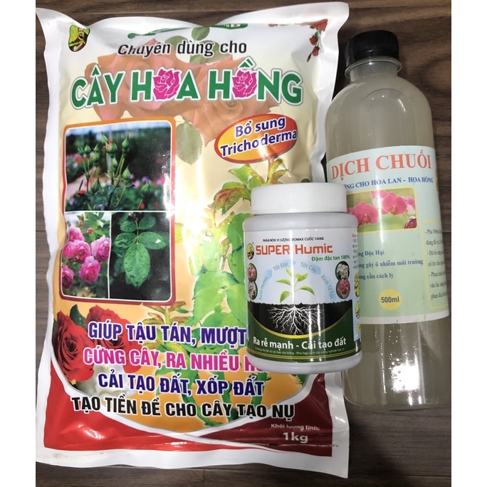 [ Combo ] Bộ 3 Món Chuyên Dùng Cho Hoa Hồng - Dịch Chuối - Humic - Phân Bón Hữu Cơ Hoa Hồng