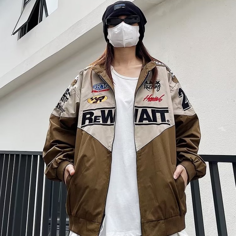 Áo khoác nam áo khoác bóng chày thêu chữ phong cách phong cách Hàn Quốc thời trang nam nữ áo khoác bóng chày áo khoác biker unisex vải đôi