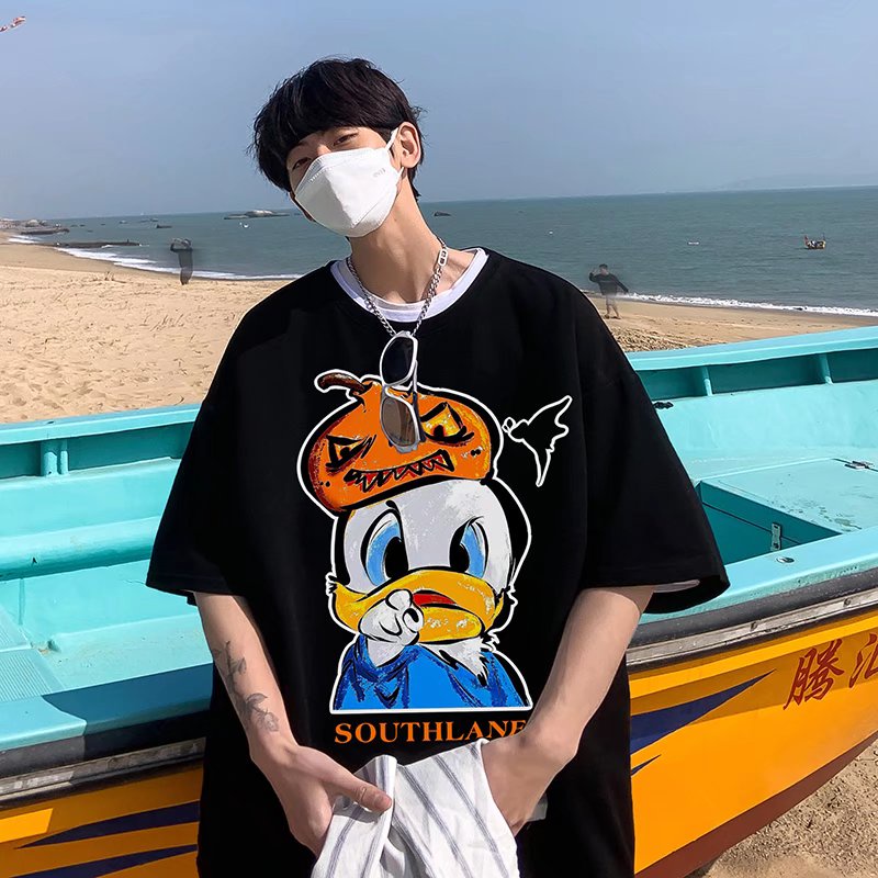 Áo Thun Tay Ngắn Dáng Rộng In Họa Tiết Hoạt Hình Phong Cách Hip Hop Nhật Bản Thời Trang Mùa Hè Cho Nam Và Nữ M-8XL