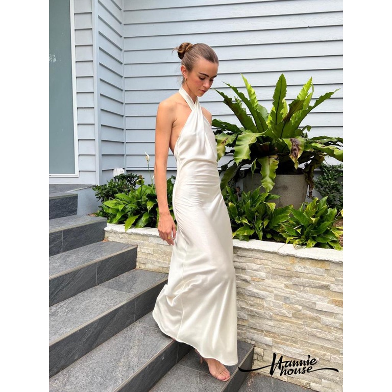 Đầm Satin Không Tay Hở Lưng Thời Trang Mùa Hè Dành Cho Nữ