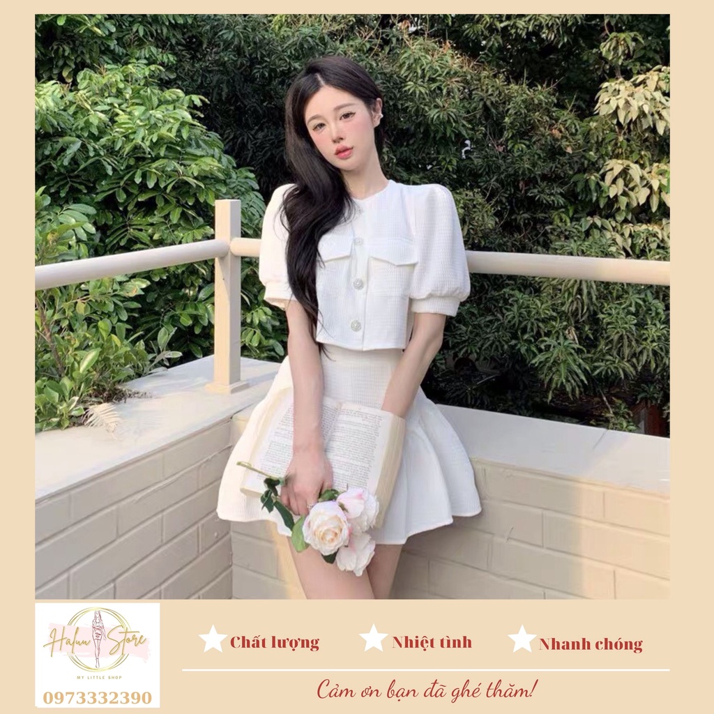 Set Đồ Nữ Áo Croptop + Chân Váy Xòe HT52 HaLuu Store Phong Cách Hàn Quốc