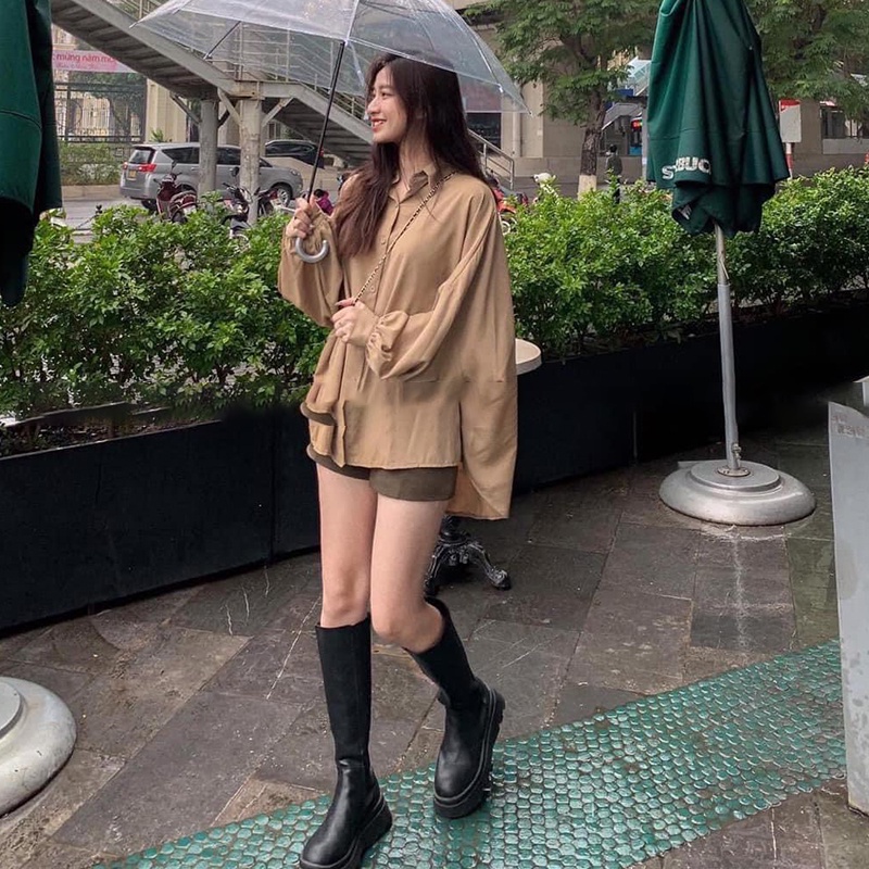 Áo sơ mi dài tay oversize form rộng tay bồng