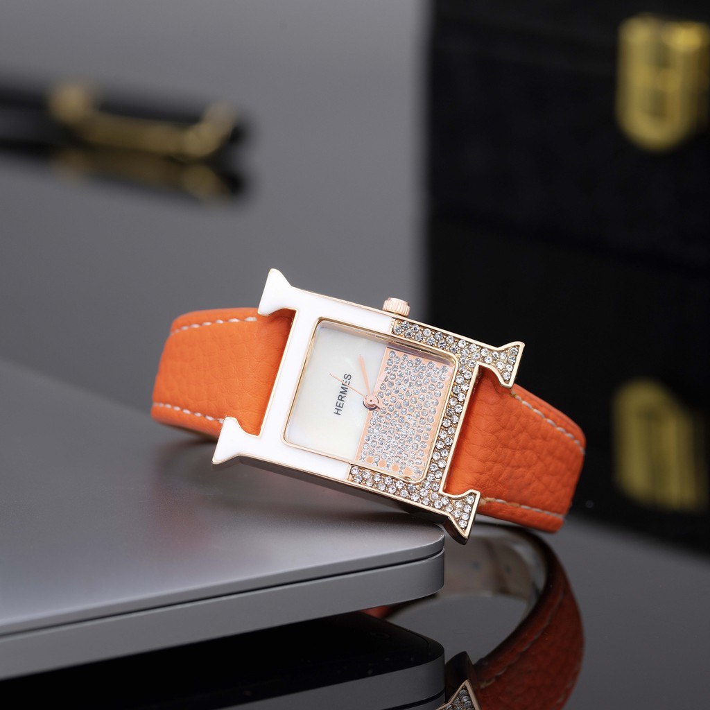 [Fullboxx 1:1] Đồng hồ nữ Hermes dây da mặt vuông đính đá cao cấp full box tặng hộp pishop - DHN02 shop447 | BigBuy360 - bigbuy360.vn