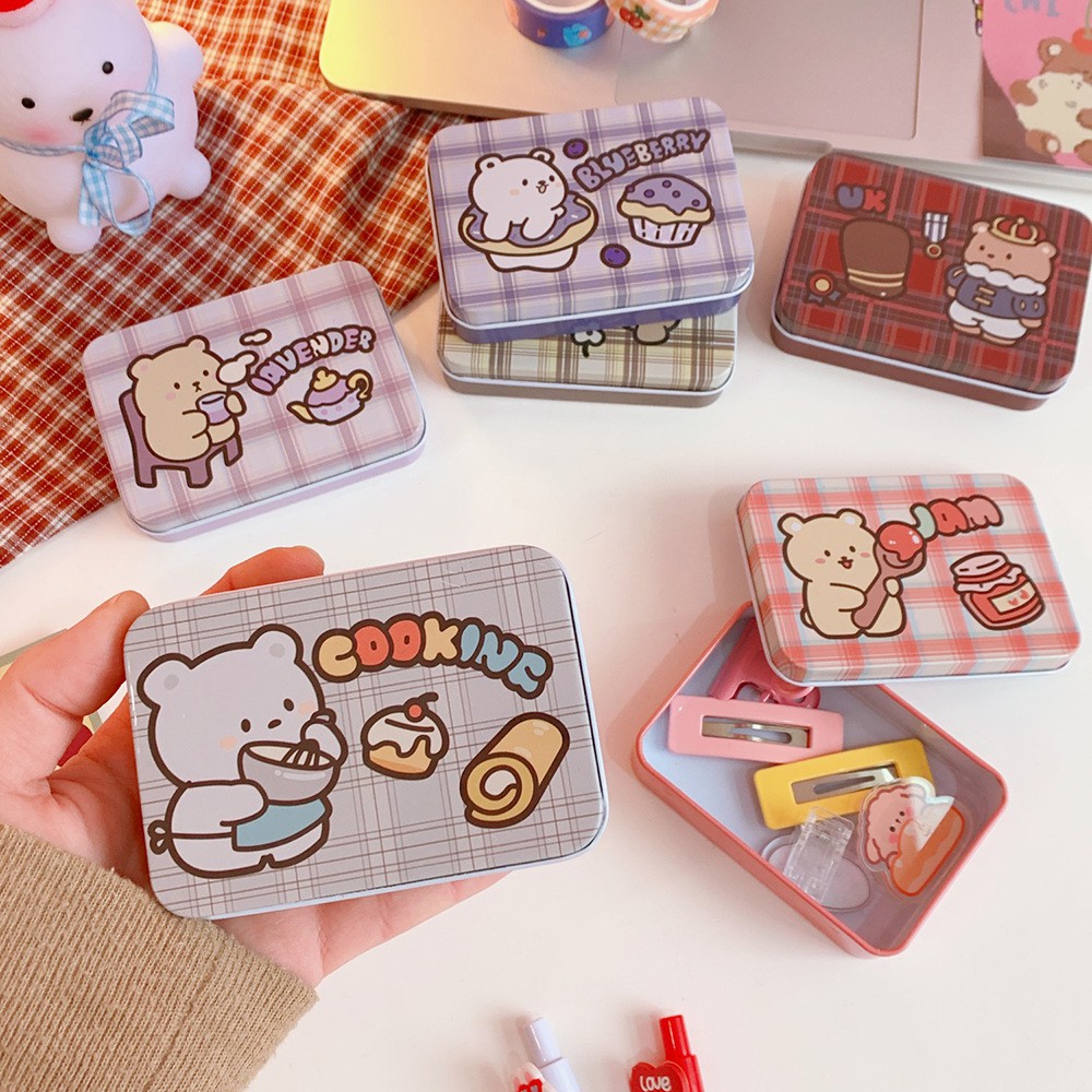 Hộp Thiếc Mini Vintage Hình Gấu Làm Bánh Dessert Bear Đựng Đồ Đa Năng