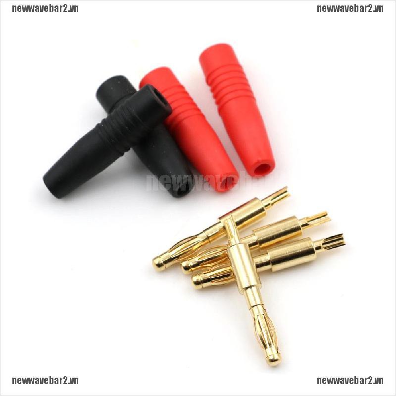 {new2} 4pcs Gold Plated Copper 4mm Banana Male Plug Test DIY Solder Connector R+B{wave}