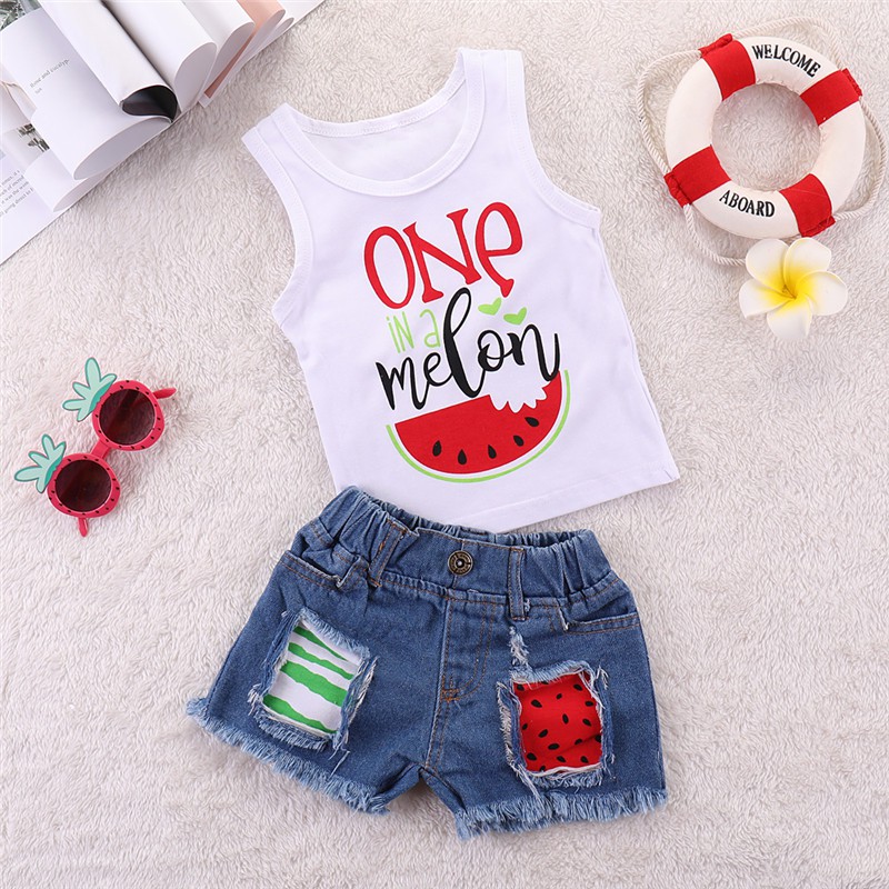 Mikrdoo Baby Girl Clothes Set Sleeveless Top + Denim Pant 2PCS Fashion Suit