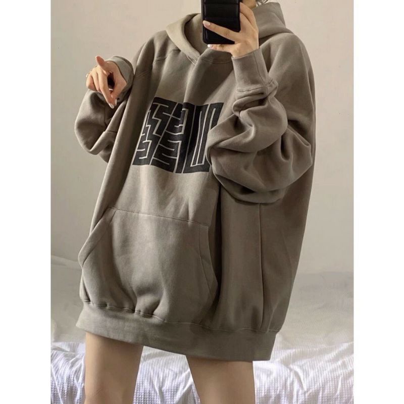 Áo hoodie nam nữ form rộng hình mê cung nâu | BigBuy360 - bigbuy360.vn