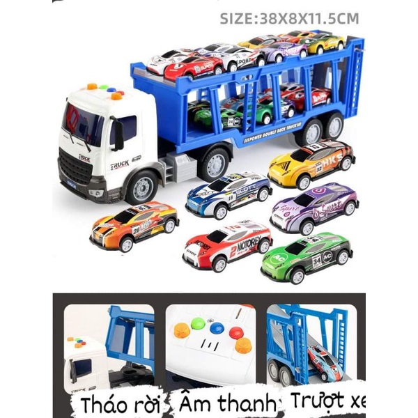 Đồ chơi xe tải 2 tầng chở 6 -12 xe con âm thanh đèn