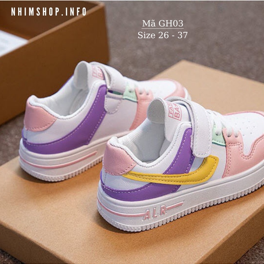 Giày thể thao cho bé gái 3 đến 12 tuổi hồng nhiều màu quai dán da mềm phong cách Hàn Quốc GH03