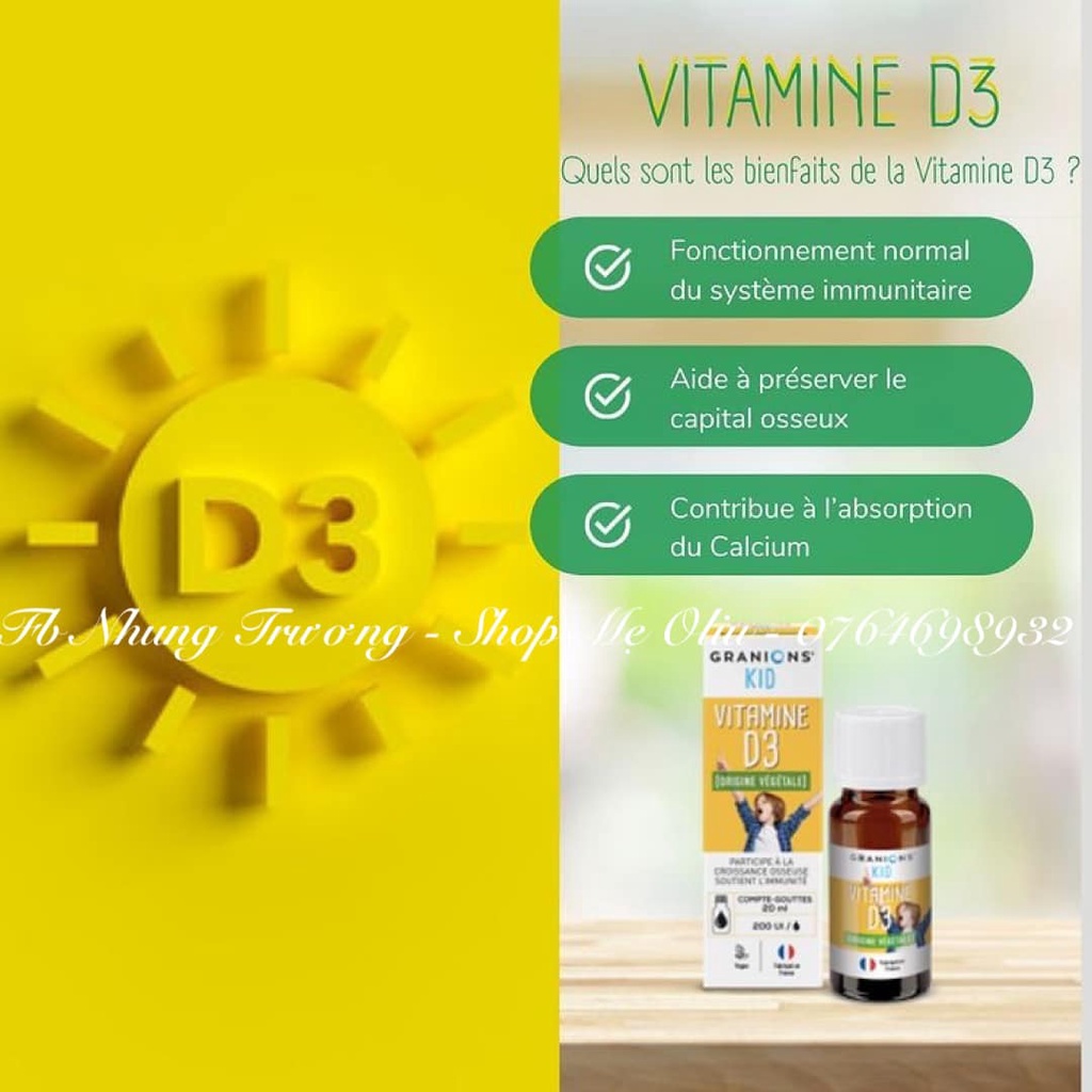 Vitamin D3 Granions Kid 20ml cho bé từ sơ sinh, phụ nữ có thai date 03/2024