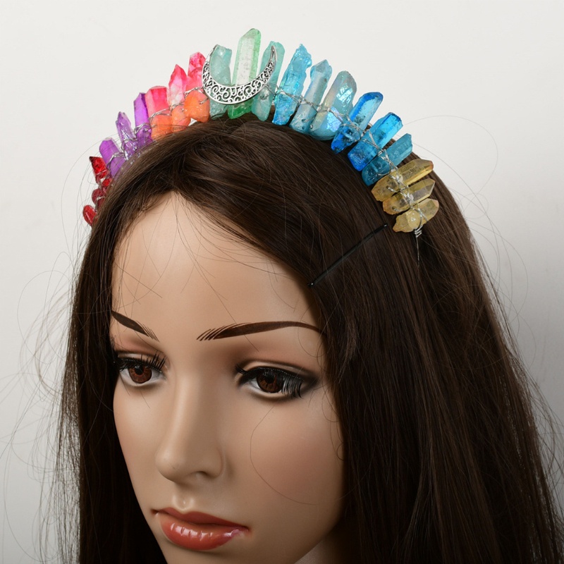 Flgo Băng Đô Cài Tóc Đính Pha Lê Nhiều Màu Hình Mặt Trăng Dành Cho Tiệc Cưới Đính Hôn