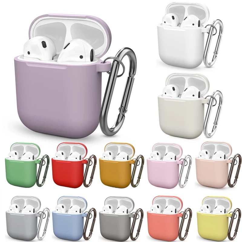 Vỏ bảo vệ hộp sạc tai nghe thích hợp cho Airpods 1 2 bằng silicon dày chống sốc kèm móc inPods 12 i11 i12 i9 i9s