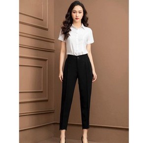 Quần baggy nữ công sở lưng cao gấu lệch chất trơn Quần vải tuyết mưa mền mại mát mặc đi làm đi học sinh