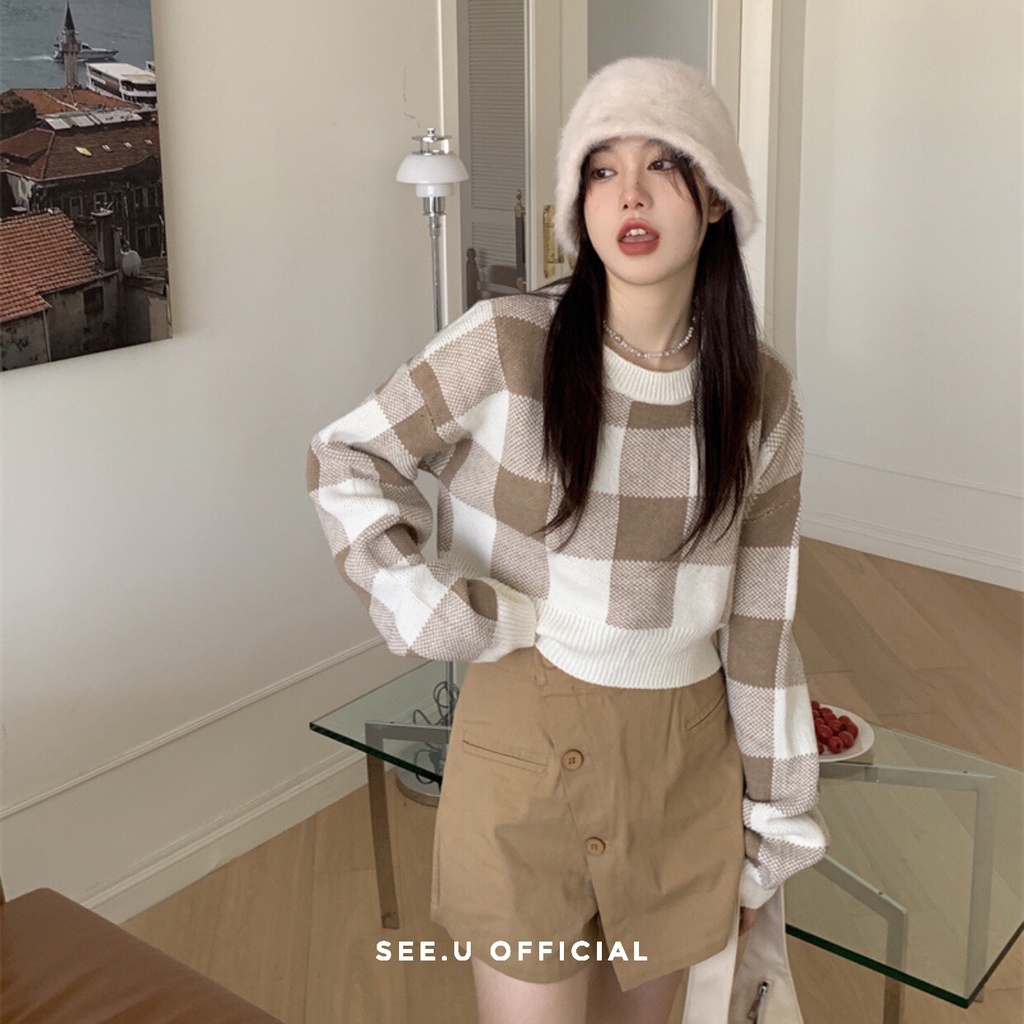Áo Len Croptop Kẻ Caro - See.U Official | BigBuy360 - bigbuy360.vn