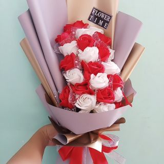 Hoa hồng sáp thơm 20 bông đỏ trắng