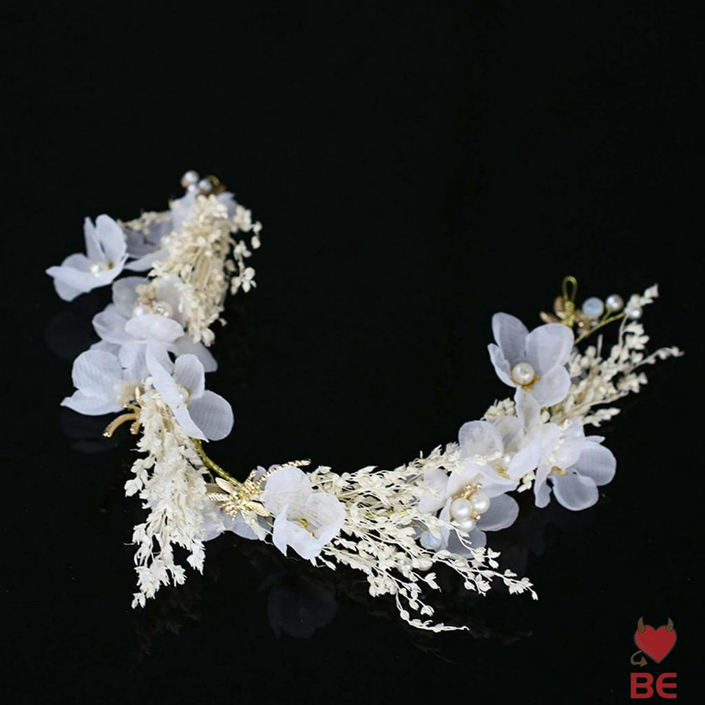 YADORNOS Vương miện đính hoa màu trắng thanh lịch cho cô dâu