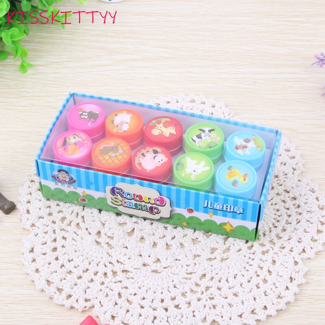 Set 10 con dấu tự in hình động vật khủng long hoạt hình làm đồ chơi cho trẻ em