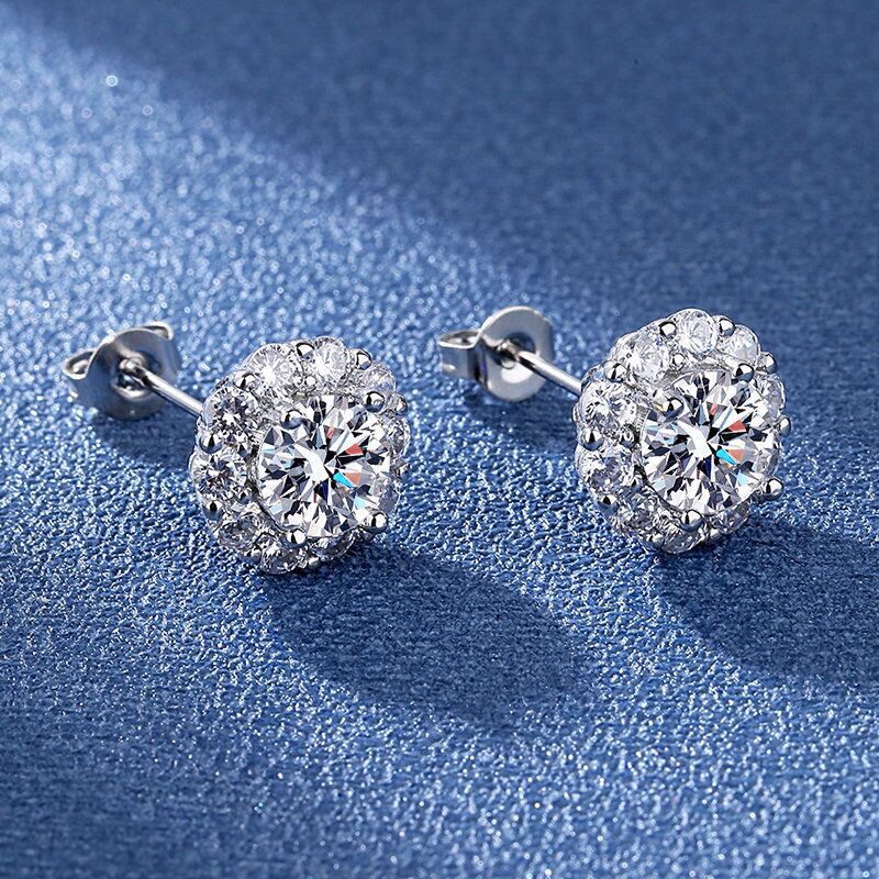 Bông Tai Bạc s925 Đính Kim Cương Giả Thời Trang one carat moissanite