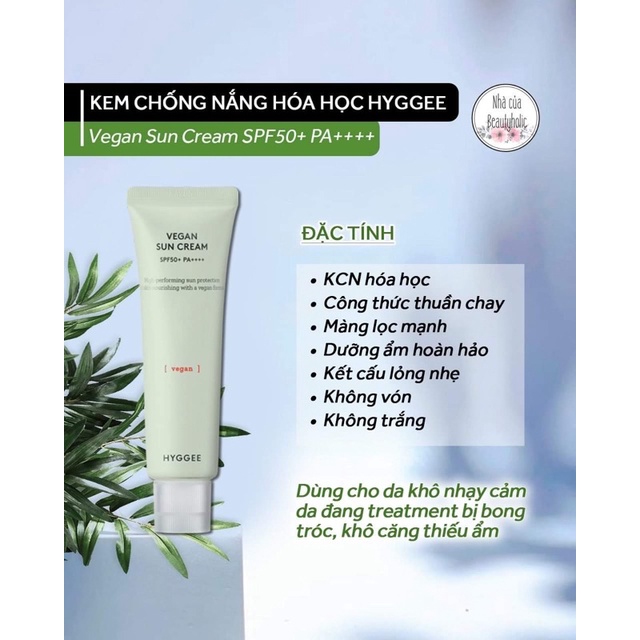 KCN HÓA HỌC HYGGEE VEGAN SUN CREAM SPF50+ PA++++