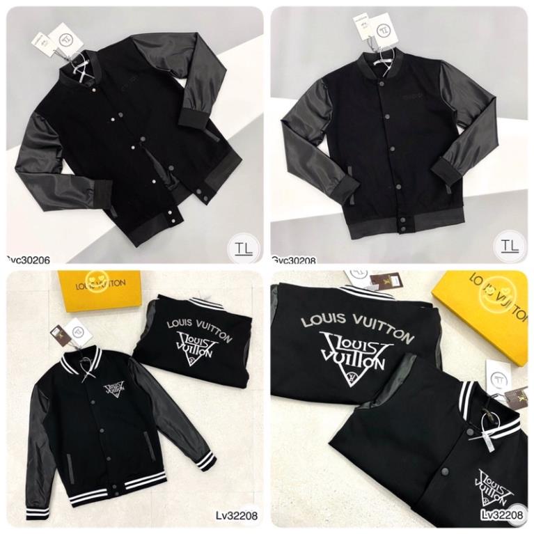 Áo khoác GVC Cao Cấp - Áo Khoác Bomber LV vải dạ nỉ phối tay da